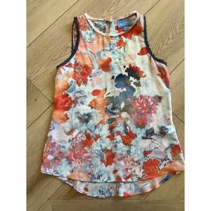 Simply Vera Vera Wang Floral Print Sleeveless Top Blouse Orange Blue XS‎